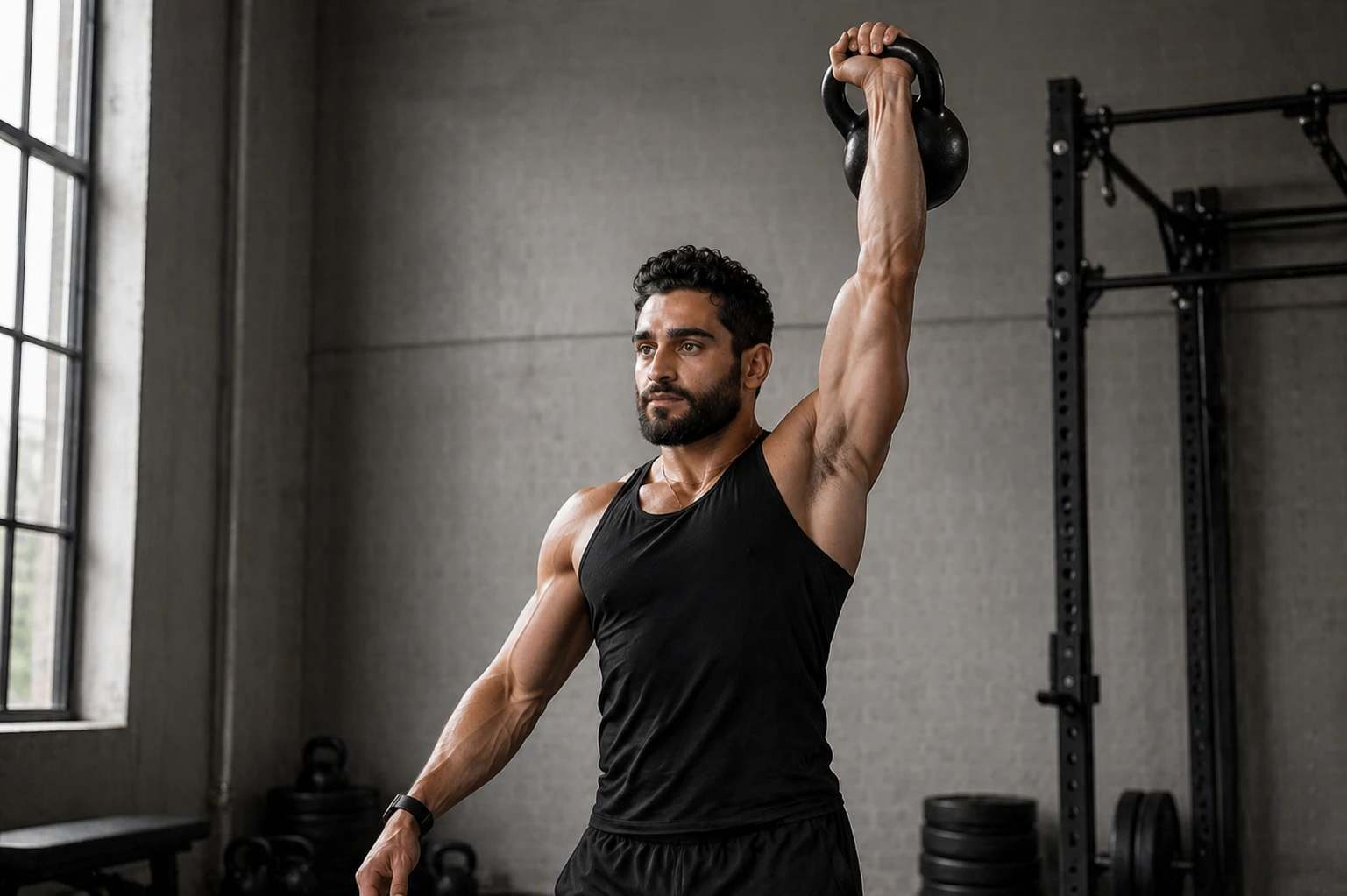 Trevor holding a kettlebell